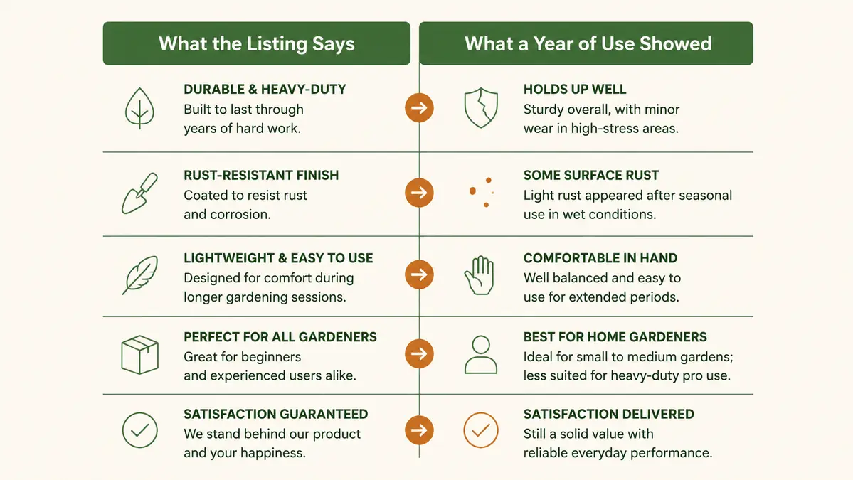 Chart comparing what glove marketing claims versus what a year of real use actually showed
